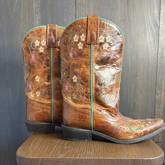 Smoky Mountain Boots Youth Girls Kids Embroidered Brown Cowboy Boots Floral, 4 - Picture 6 of 8